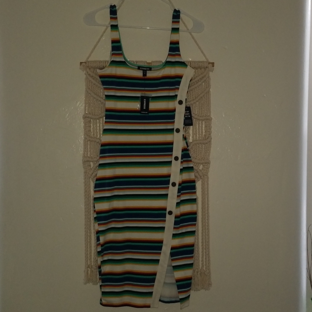 Express Striped Asymmetrical Button Front Midi - Picture 2 of 8